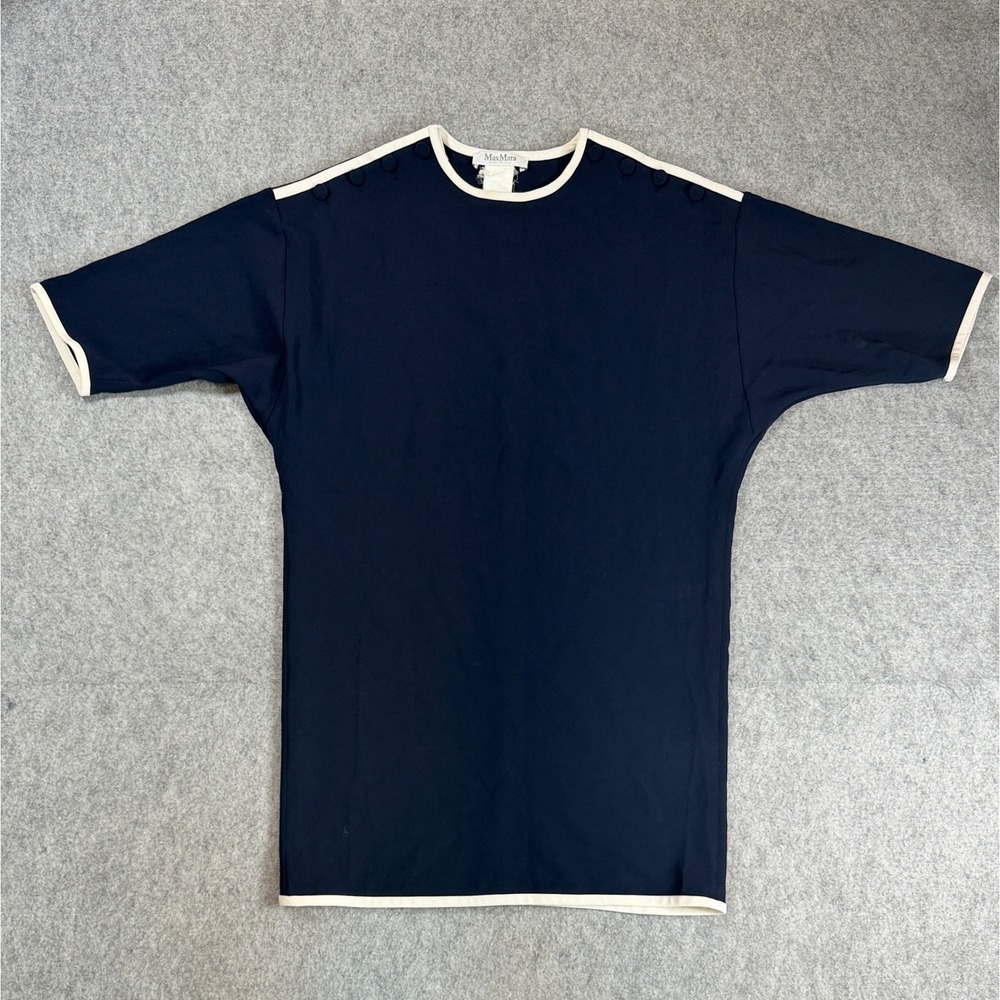 Max Mara Womens Nautical Button Shoulder Tunic Top IT 40 Navy Blue Contrast Trim